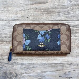 Coach Accordion Zip Wallet Signature Canvas Floral Peony Print F73011 Pocket